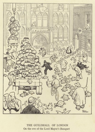 Die Guildhall von London, am Vorabend des Banketts des Lord Mayor von William Heath Robinson