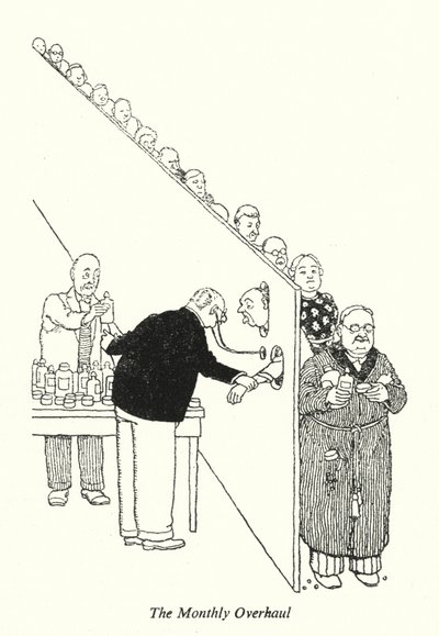 Der monatliche Überholungscheck (Lithografie) von William Heath Robinson