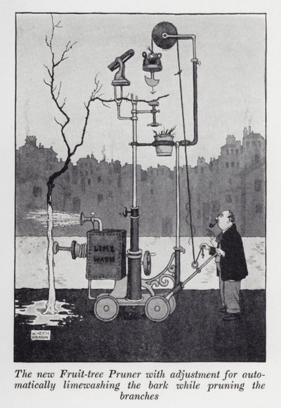 Der neue Obstbaumschneider mit automatischer Rindenkalkung während des Schneidens der Äste von William Heath Robinson