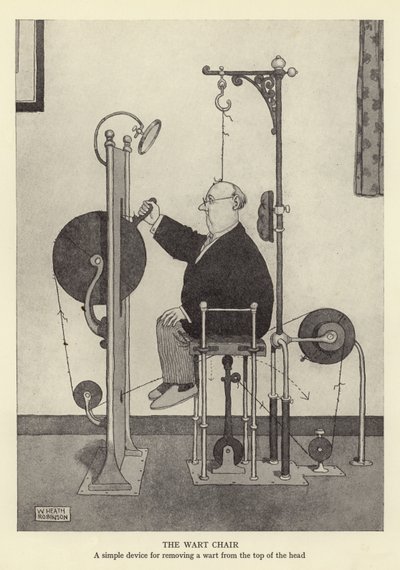Der Warzenstuhl, ein einfaches Gerät zur Entfernung einer Warze vom Kopf von William Heath Robinson
