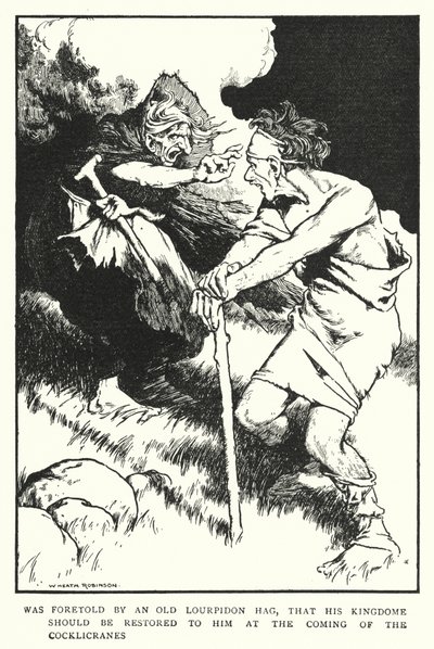 Es wurde von einer alten Lourpidon-Hexe vorhergesagt, dass sein Königreich bei der Ankunft der Cocklicranes wiederhergestellt werden sollte von William Heath Robinson