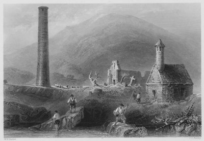 Rundturm usw., Glendalough, County Wicklow (Gravur) von William Henry (after) Bartlett