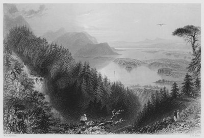 Die unteren und Torc-Seen, Killarney, vom Torc-Wasserfall (Stich) von William Henry (after) Bartlett