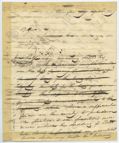 Entwurf eines Briefes von William H. Ashley, Washington, beginnt - „Lieber General, ich bin vor einer Woche hier angekommen . . .“ von William Henry Ashley