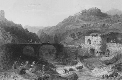 Ein Khan oder Gasthaus am Damour, Libanon, zwischen Beteddein und Beirut von William Henry Bartlett