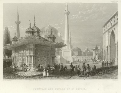 Brunnen und Platz der Hagia Sophia, Konstantinopel von William Henry Bartlett