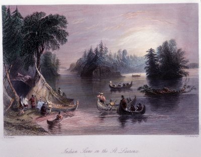 Indianerlager am Ufer des Sankt-Lorenz-Stroms - in „Canadian Scenery Illustrated“ von Bartlett W. H. von William Henry Bartlett
