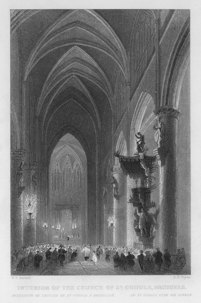 Innenraum der Kirche St. Gudule, Brüssel von William Henry Bartlett