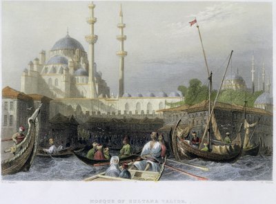 Moschee der Sultana Valide vom Hafen aus, graviert von William Wallis, ca. 1850 von William Henry Bartlett