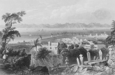 Rhodos, das antike Dodanim, mit dem Kanal zwischen der Insel und Kleinasien von William Henry Bartlett