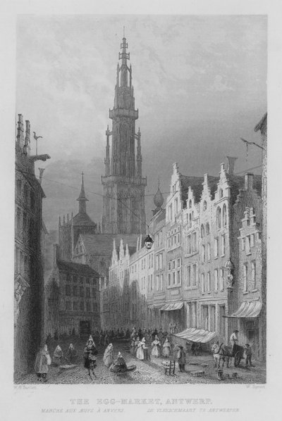 Der Eiermarkt, Antwerpen (Stich) von William Henry Bartlett