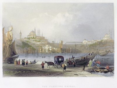 Die schwimmende Brücke, Istanbul, graviert von J.C. Bentley, ca. 1850 von William Henry Bartlett