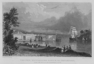Das neue Verpflegungsamt, etc., Devonport, von der Rückseite des Regierungshauses von William Henry Bartlett