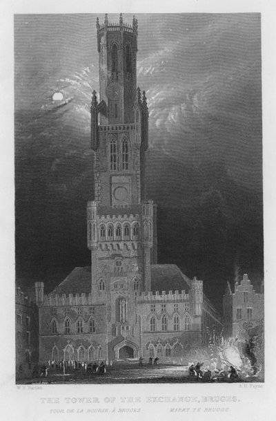 Der Turm der Börse, Brügge (Stich) von William Henry Bartlett