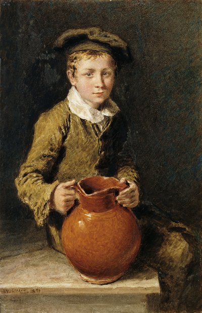 Ein Junge auf einer Bank mit einem Krug, 1839 von William Henry Hunt