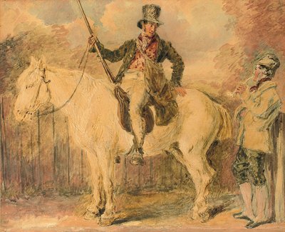 Ein Wildhüter auf einem Pferd und ein anderer Mann im Gespräch von William Henry Hunt