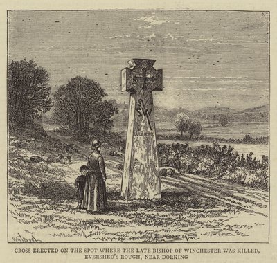 Kreuz errichtet an der Stelle, wo der verstorbene Bischof von Winchester getötet wurde, Evershed