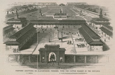 Vorgeschlagene Schlachthöfe mit dem Viehmarkt in der Ferne von William Henry Prior