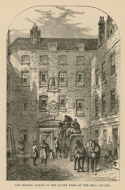 Der Bristol Coach im äußeren Hof des Bell Savage, London von William Henry Prior