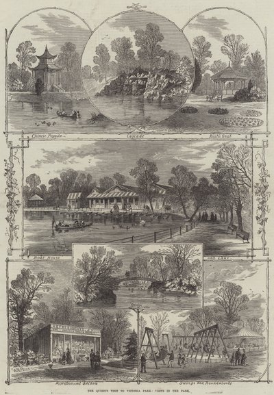 Der Besuch der Königin im Victoria Park, Ansichten im Park von William Henry Prior