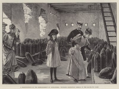 Eine Erinnerung an die Bombardierung von Alexandria, Touristen inspizieren Granaten im Ras-el-Tin-Fort von William Heysham Overend