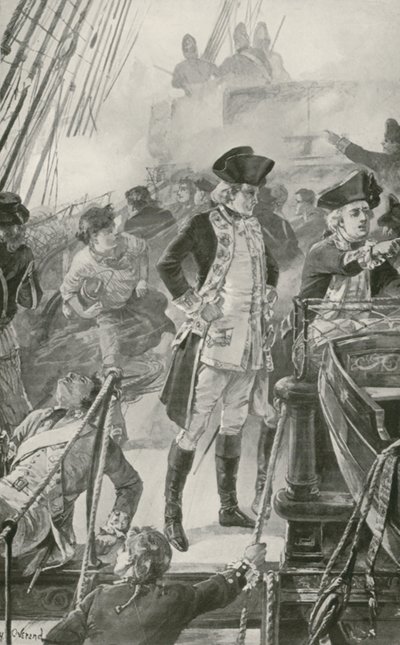 Admiral Rodney leitet die Schlacht an Bord der Formidable von William Heysham Overend