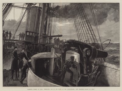 Barbette-Turm der HMS Temeraire, einer der Flotte in den Dardanellen, Schießübung, bereit zum Feuern! von William Heysham Overend