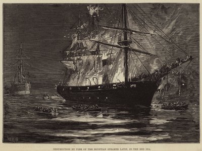 Zerstörung durch Feuer des ägyptischen Dampfers Latif im Roten Meer von William Heysham Overend