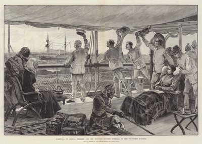 Abschied von Afrika, Stanley und seine Offiziere verlassen Mombasa im Dampfschiff Katoria von William Heysham Overend