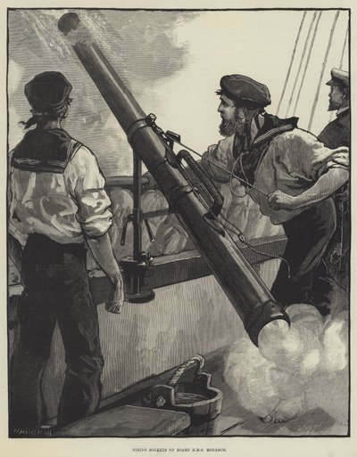Raketenabschuss an Bord der HMS Monarch von William Heysham Overend