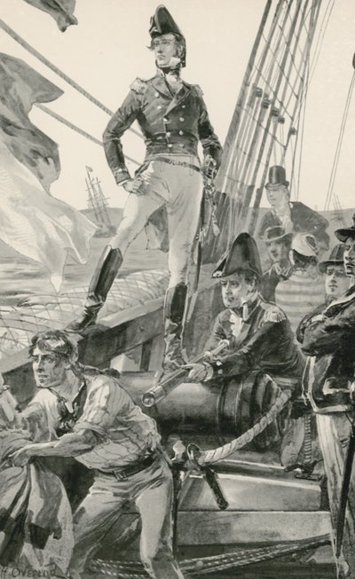 Lord Cochrane signalisiert um Hilfe, um die französische Flotte anzugreifen von William Heysham Overend