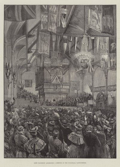 Lord Salisbury spricht bei einem Treffen in der Guildhall, Londonderry von William Heysham Overend