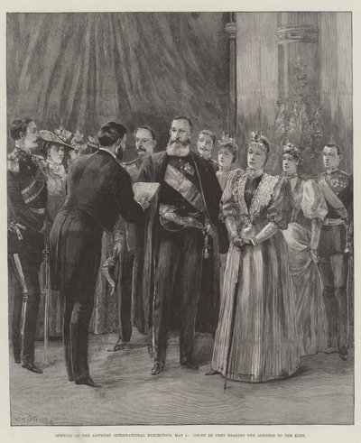Eröffnung der Internationalen Ausstellung in Antwerpen, 5. Mai, Graf de Pret liest die Ansprache an den König von William Heysham Overend