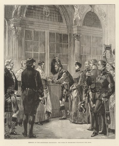 Eröffnung der Edinburgh-Ausstellung, der Herzog von Edinburgh schließt die Tür auf von William Heysham Overend