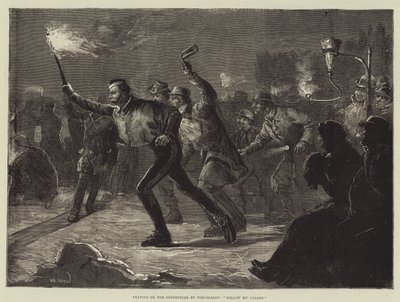 Schlittschuhlaufen auf der Serpentine bei Fackellicht, Folge meinem Anführer von William Heysham Overend