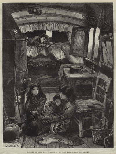 Skizzen aus dem Zigeunerleben, Innenansicht eines Wagens in der Nähe der Latimer-Road, Notting-Hill von William Heysham Overend