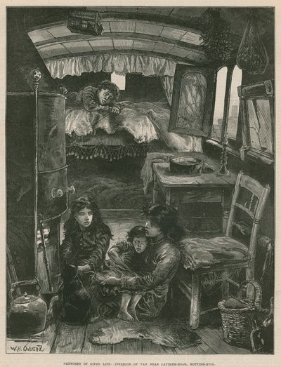 Skizzen des Zigeunerlebens; Innenansicht eines Wagens in der Nähe der Latimer Road, Notting Hill (Gravur) von William Heysham Overend