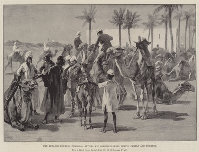 Der Vormarsch nach Dongola, Künstler und Korrespondenten kaufen Kamele und Esel von William Heysham Overend