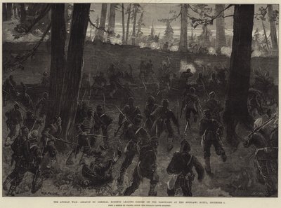 Der Afghanische Krieg, Angriff der führenden Kolonne von General Roberts auf die Barrikade am Spingawi Kotul, 2. Dezember von William Heysham Overend
