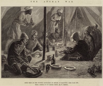 Der Afghanische Krieg, Mannschaftszelt des vierten Bataillons der Gewehre in Basawul von William Heysham Overend