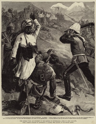 Der Afghanische Krieg, ein Vorfall in der Schlacht von Futtehabad, 2. April von William Heysham Overend