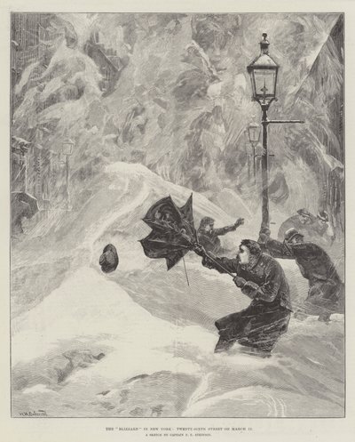 Der Blizzard in New York, 26. Straße am 12. März von William Heysham Overend