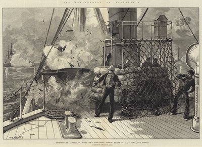 Die Bombardierung von Alexandria, Explosion einer Granate an Bord der HMS Alexandria, knappes Entkommen von Stabskommandant Hosken von William Heysham Overend