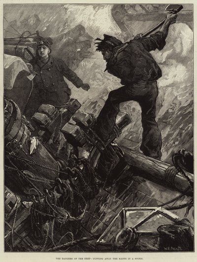 Die Gefahren der Tiefe, das Abtrennen der Masten in einem Sturm von William Heysham Overend