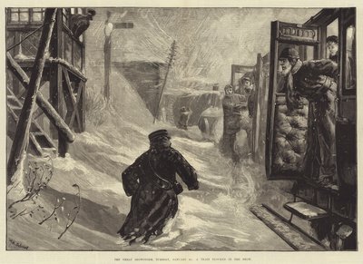 Der große Schneesturm, Dienstag, 18. Januar, ein Zug im Schnee blockiert von William Heysham Overend