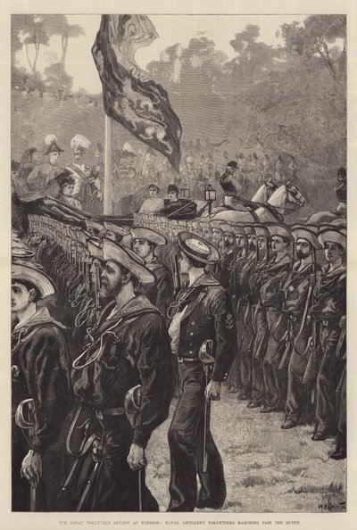 Die große Freiwilligenparade in Windsor, Marineartilleriefreiwillige marschieren an der Königin vorbei von William Heysham Overend