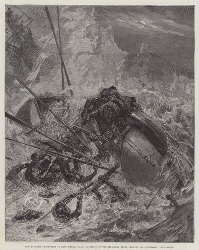 Die Lebensboot-Katastrophen im Sturm der letzten Woche, Kentern des Lebensbootes Eliza Fernley aus Southport, Lancashire von William Heysham Overend