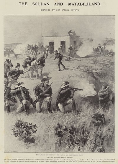 Der Matabili-Aufstand, die Schlacht bei der Colenbrander-Farm von William Heysham Overend