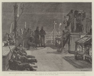Die Marine-Manöver, Blockade von Berehaven, Signal durch zwei Raketen vom Küstengeschwader zum Admiral draußen von William Heysham Overend