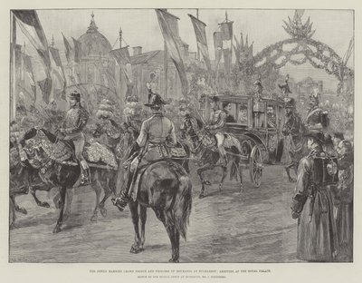 Das neu verheiratete Kronprinzenpaar von Rumänien bei der Ankunft am Königspalast in Bukarest von William Heysham Overend